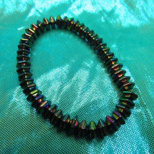 Rainbow Titanium Hematite 8mm Spiky Rondelle 7" Stretchy Gemstone Bracelet